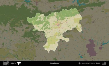 Stara Zagora. Bulgaristan 'ın idari alanı kararmış Topografik İnsani Yardım Stili Haritasında vurgulandı ve özetlendi