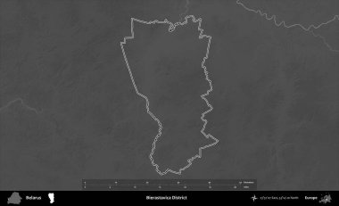 Bierastavica Bölgesi. Beyaz Rusya 'nın idari alanı gri ölçekli yükseklik haritasında belirtilmiştir.