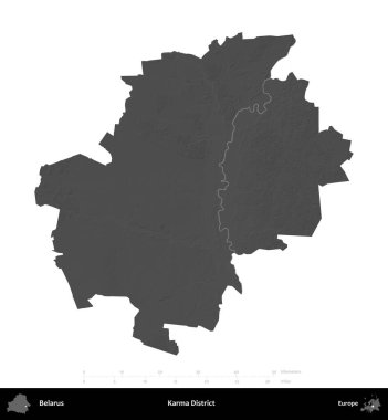 Karma Bölgesi. Belarus 'un idari alanı gri ölçekli yükseklik haritasında beyaza izole edildi