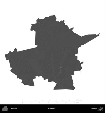 Parecca. Belarus 'un idari alanı gri ölçekli yükseklik haritasında beyaza izole edildi
