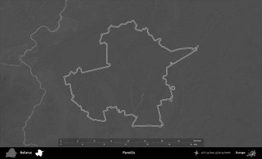 Parecca. Beyaz Rusya 'nın idari alanı gri ölçekli yükseklik haritasında belirtilmiştir.