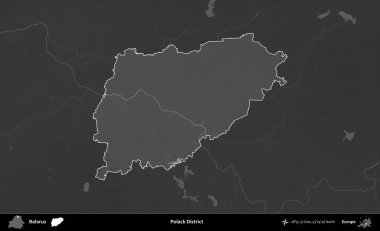 Polonya Bölgesi. Belarus 'un idari alanı belirtilmiş ve koyu gri tonlu yükseklik haritasına çizilmiş