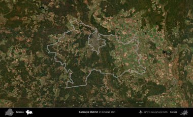 Babrujsk Bölgesi. Belarus 'un idari alanı, Global Mozaik Sentinel-2' nin Ekim 2021 'de çekilmiş bir uydu görüntüsüyle özetlenmiştir.