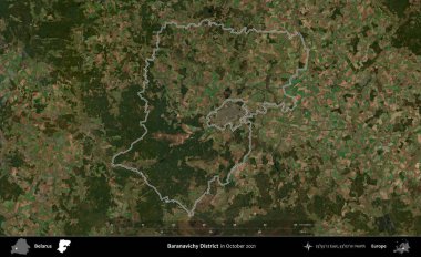 Baranavichy Bölgesi. Belarus 'un idari alanı, Global Mozaik Sentinel-2' nin Ekim 2021 'de çekilmiş bir uydu görüntüsüyle özetlenmiştir.