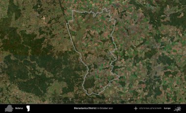 Bierastavica Bölgesi. Belarus 'un idari alanı, Global Mozaik Sentinel-2' nin Ekim 2021 'de çekilmiş bir uydu görüntüsüyle özetlenmiştir.