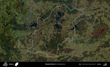 Braslau Bölgesi. Belarus 'un idari alanı, Global Mozaik Sentinel-2' nin Ekim 2021 'de çekilmiş bir uydu görüntüsüyle özetlenmiştir.