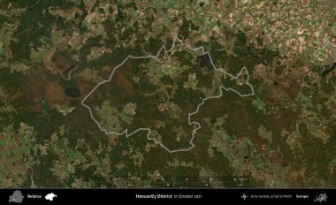 Hancavicy Bölgesi. Belarus 'un idari alanı, Global Mozaik Sentinel-2' nin Ekim 2021 'de çekilmiş bir uydu görüntüsüyle özetlenmiştir.