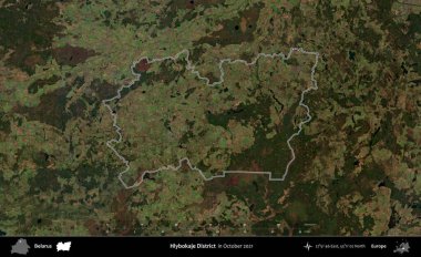 Hlybokaje Bölgesi. Belarus 'un idari alanı, Global Mozaik Sentinel-2' nin Ekim 2021 'de çekilmiş bir uydu görüntüsüyle özetlenmiştir.
