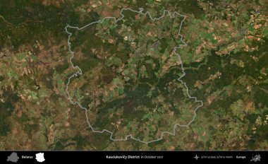 Kasciukovicy Bölgesi. Belarus 'un idari alanı, Global Mozaik Sentinel-2' nin Ekim 2021 'de çekilmiş bir uydu görüntüsüyle özetlenmiştir.
