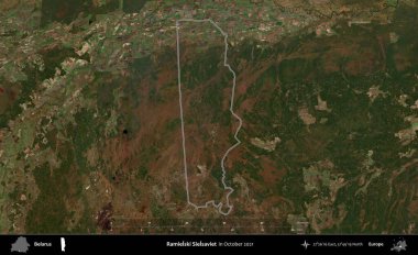 Ramielski Sielsaviet. Belarus 'un idari alanı, Global Mozaik Sentinel-2' nin Ekim 2021 'de çekilmiş bir uydu görüntüsüyle özetlenmiştir.