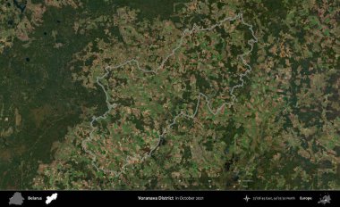 Voranava Bölgesi. Belarus 'un idari alanı, Global Mozaik Sentinel-2' nin Ekim 2021 'de çekilmiş bir uydu görüntüsüyle özetlenmiştir.