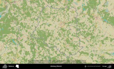 Asmiany Bölgesi. Belarus 'un idari alanı Topografik İnsani Stil Haritası' nda özetlenmiştir