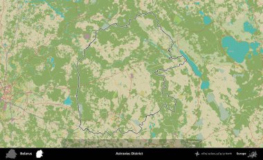 Astraviec Bölgesi. Belarus 'un idari alanı Topografik İnsani Stil Haritası' nda özetlenmiştir