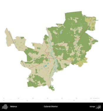 Cacersk Bölgesi. Beyaz Rusya 'nın idari bölgesi Topografik İnsani Biçim haritasında beyaza izole edilmiştir.