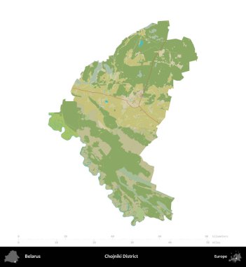Chojniki Bölgesi. Beyaz Rusya 'nın idari bölgesi Topografik İnsani Biçim haritasında beyaza izole edilmiştir.