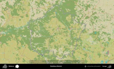 Dziatlava Bölgesi. Belarus 'un idari alanı Topografik İnsani Stil Haritası' nda özetlenmiştir