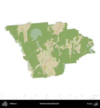 Dzmitravicki Sielsaviet. Beyaz Rusya 'nın idari bölgesi Topografik İnsani Biçim haritasında beyaza izole edilmiştir.