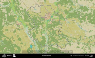 Homiel Bölgesi. Belarus 'un idari alanı Topografik İnsani Stil Haritası' nda özetlenmiştir