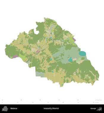 Ivacevicy Bölgesi. Beyaz Rusya 'nın idari bölgesi Topografik İnsani Biçim haritasında beyaza izole edilmiştir.