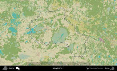 Miory Bölgesi. Belarus 'un idari alanı Topografik İnsani Stil Haritası' nda özetlenmiştir