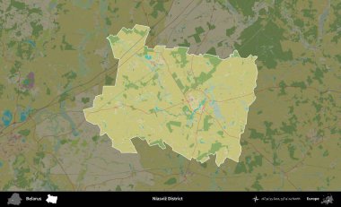 Niasviz Bölgesi. Belarus 'un idari alanı koyu renkli bir Topografik İnsani Biçim haritasına vurgulandı ve özetlendi