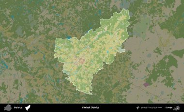 Vitebsk Bölgesi. Belarus 'un idari alanı koyu renkli bir Topografik İnsani Biçim haritasına vurgulandı ve özetlendi