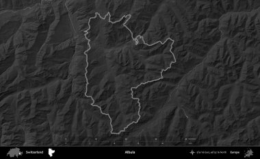 Albula. İsviçre 'nin idari bölgesi gri ölçekli yükseklik haritasında belirtilmiştir
