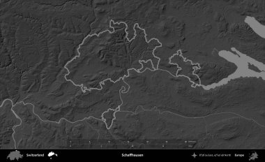 Schaffhausen. İsviçre 'nin idari bölgesi gri ölçekli yükseklik haritasında belirtilmiştir