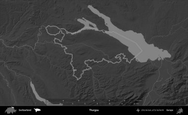 Thurgau. İsviçre 'nin idari bölgesi gri ölçekli yükseklik haritasında belirtilmiştir