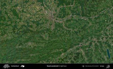 Basel-Landschaft. Nisan 2022 'de çekilen Global Mozaik Sentinel-2 karolarından oluşan bir uydu görüntüsü üzerine İsviçre' nin idari bölgesi