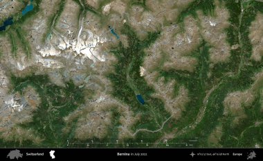 Bernina. İsviçre 'nin idari bölgesi, Temmuz 2022' de çekilen Global Mozaik Sentinel-2 karolarından oluşan bir uydu görüntüsüyle özetlenmiştir.