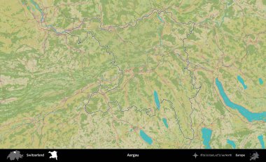 Aargau. İsviçre 'nin idari bölgesi Topografik İnsani Stil Haritası ile özetlenmiştir