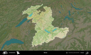 Berne. İsviçre 'nin idari alanı koyu renkli bir Topografik İnsani Yardım Stili Haritasına vurgulandı ve özetlendi