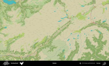 Goms. Topografik İnsani Stil Haritasında İsviçre 'nin idari alanı