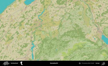Sensebezirk. Topografik İnsani Stil Haritasında İsviçre 'nin idari alanı