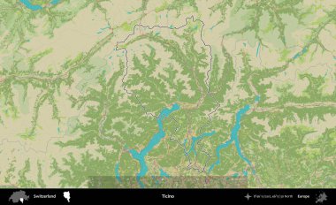 Ticino. İsviçre 'nin idari bölgesi Topografik İnsani Stil Haritası ile özetlenmiştir