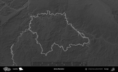 Tamam Benesov. Gri tonlu yükseklik haritasına göre Çek Cumhuriyeti 'nin idari bölgesi