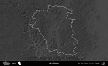 Tamam Blansko. Gri tonlu yükseklik haritasına göre Çek Cumhuriyeti 'nin idari bölgesi
