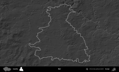 Bor. Gri tonlu yükseklik haritasına göre Çek Cumhuriyeti 'nin idari bölgesi