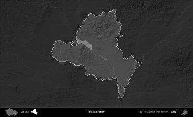 Tamam Breclav. Koyu gri tonlu yükselme haritasına göre Çek Cumhuriyeti 'nin idari bölgesi vurgulandı ve özetlendi