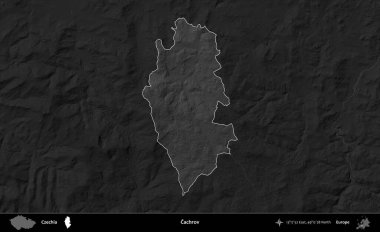 Cachrov. Koyu gri tonlu yükselme haritasına göre Çek Cumhuriyeti 'nin idari bölgesi vurgulandı ve özetlendi