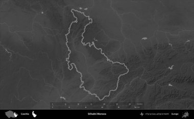 Stredni Morava. Gri tonlu yükseklik haritasına göre Çek Cumhuriyeti 'nin idari bölgesi