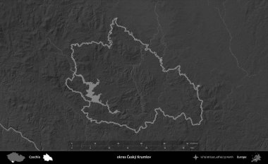 Tamam Cesky Krumlov. Gri tonlu yükseklik haritasına göre Çek Cumhuriyeti 'nin idari bölgesi