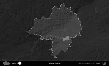 Tamam Chomutov. Koyu gri tonlu yükselme haritasına göre Çek Cumhuriyeti 'nin idari bölgesi vurgulandı ve özetlendi