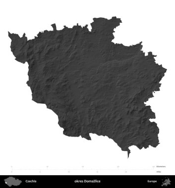 Tamam Domazlice. Çekoslovakya 'nın idari bölgesi gri tonlama yükseklik haritasında beyaz üzerine izole edildi