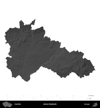 Tamam Hodonin. Çekoslovakya 'nın idari bölgesi gri tonlama yükseklik haritasında beyaz üzerine izole edildi