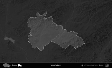 Tamam Hodonin. Koyu gri tonlu yükselme haritasına göre Çek Cumhuriyeti 'nin idari bölgesi vurgulandı ve özetlendi