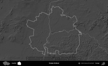 Hradec Kralove. Gri tonlu yükseklik haritasına göre Çek Cumhuriyeti 'nin idari bölgesi