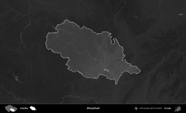 Jihovychod. Koyu gri tonlu yükselme haritasına göre Çek Cumhuriyeti 'nin idari bölgesi vurgulandı ve özetlendi