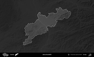 Tamam Kromeriz. Koyu gri tonlu yükselme haritasına göre Çek Cumhuriyeti 'nin idari bölgesi vurgulandı ve özetlendi